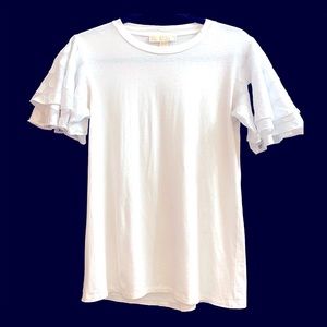 Micheal Kors ruffled sleeve white tee shirt